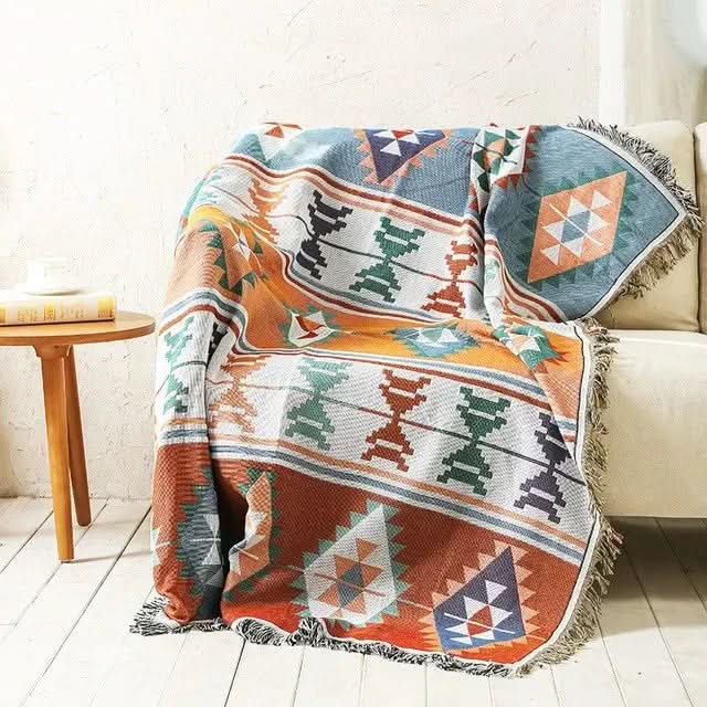 Throw Blanket Geometric Jacquard Reversible Machine Washable