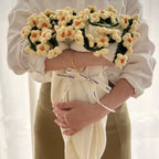 Throw Blanket Handcrafted Crocheted Flower Appliques Double-Knit