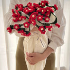 Throw Blanket Handcrafted Crocheted Flower Appliques Double-Knit