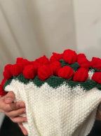 Throw Blanket Handcrafted Crocheted Flower Appliques Double-Knit