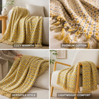 Throw Blanket Knitted Cotton Tassels
