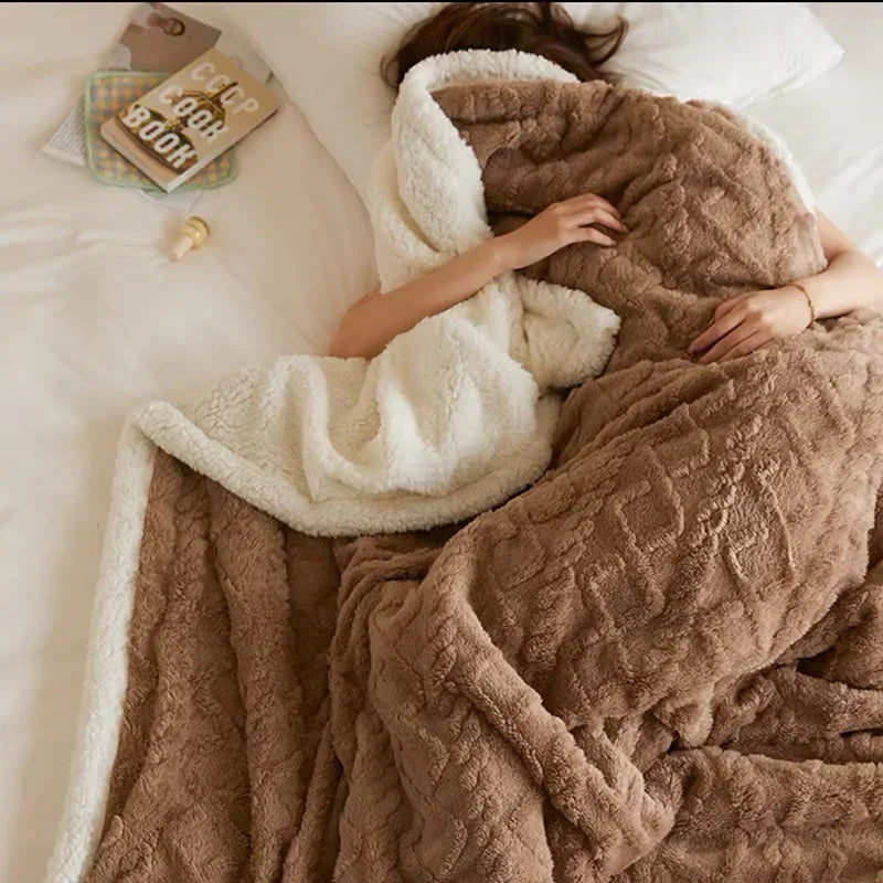 Throw Blanket Lambswool Reversible Machine Washable & Water-Repellent