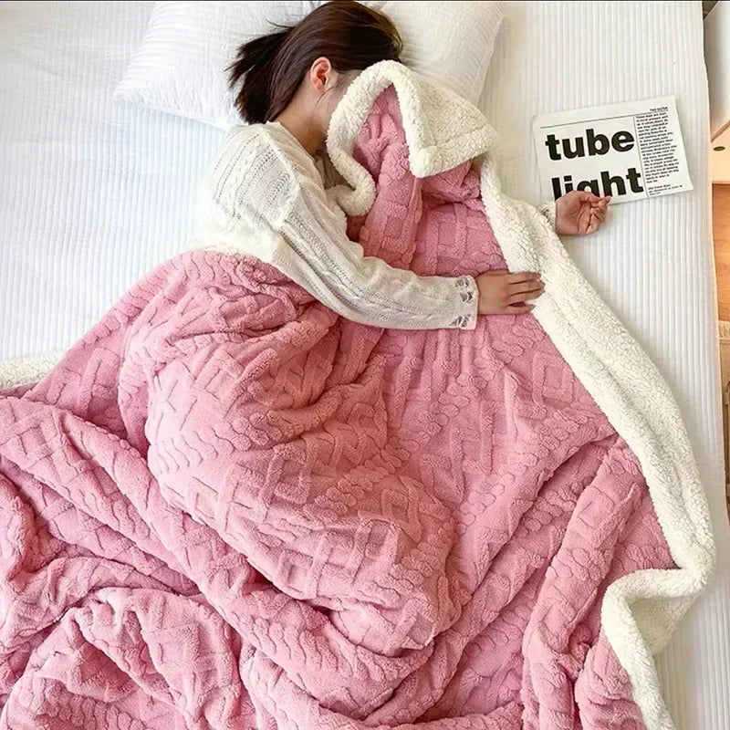 Throw Blanket Lambswool Reversible Machine Washable & Water-Repellent