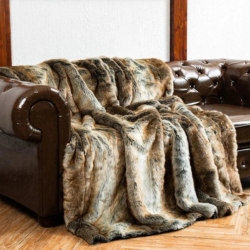 Throw Blanket Luxurious Faux Fur Polyester Backing
