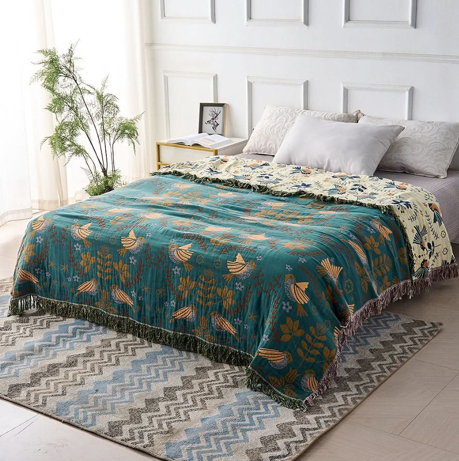 Throw Blanket Reversible 100% Cotton Four-Layer