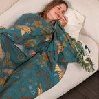 Throw Blanket Reversible 100% Cotton Four-Layer