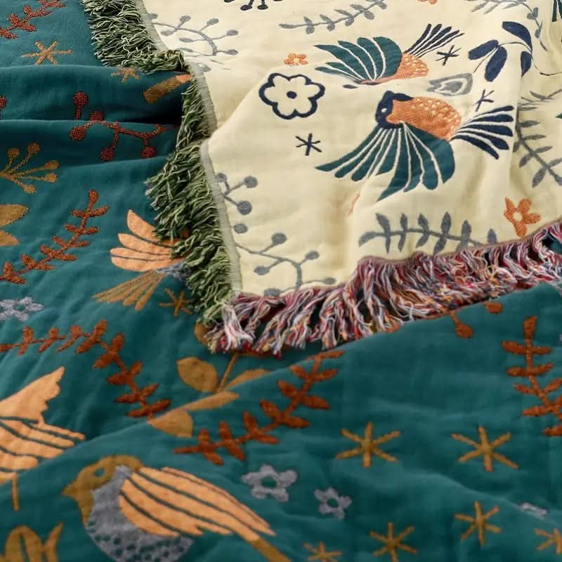 Throw Blanket Reversible 100% Cotton Four-Layer