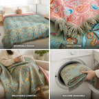 Throw Blanket Reversible Cotton Jacquard Tassels