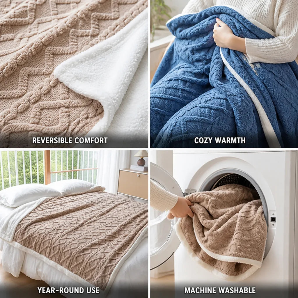 Throw Blanket Reversible Sherpa-Lined 78 x 90 In