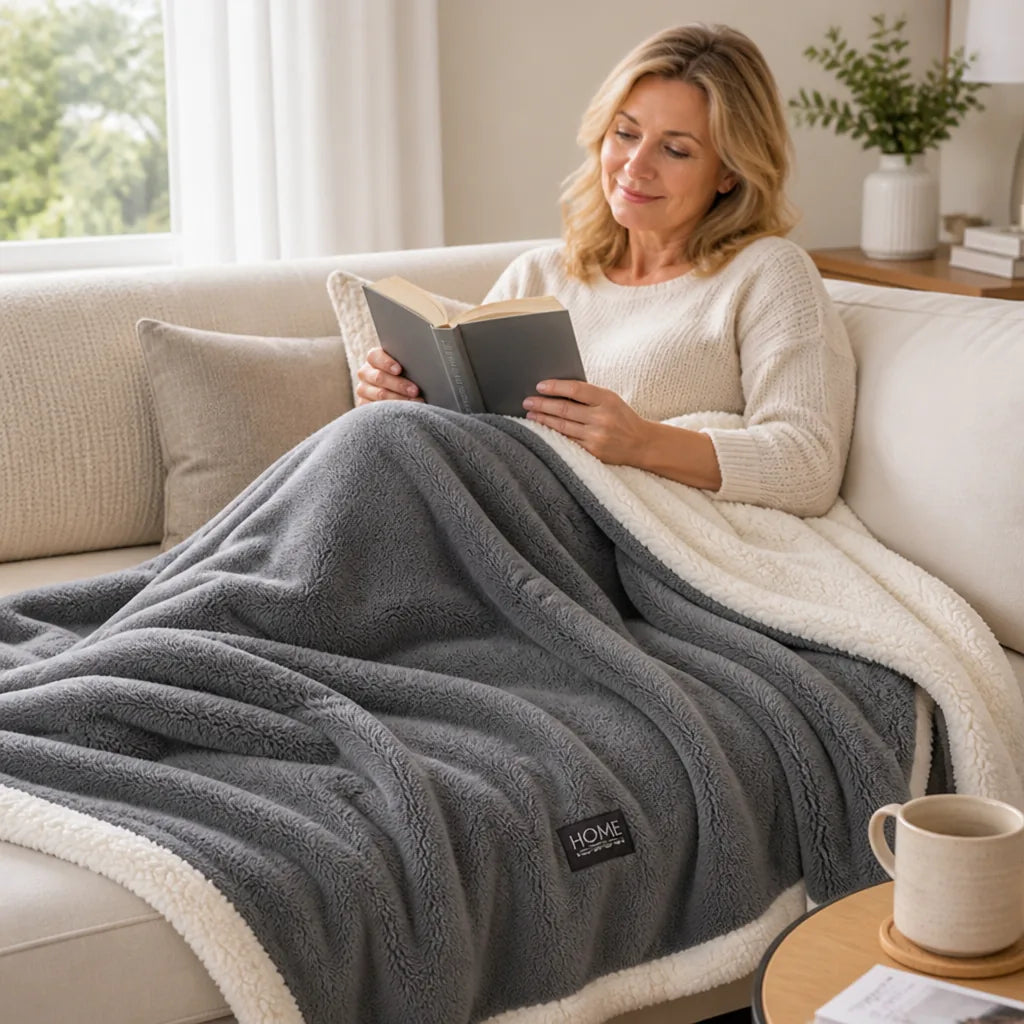 Throw Blanket Sherpa Double-Layer Machine-Washable