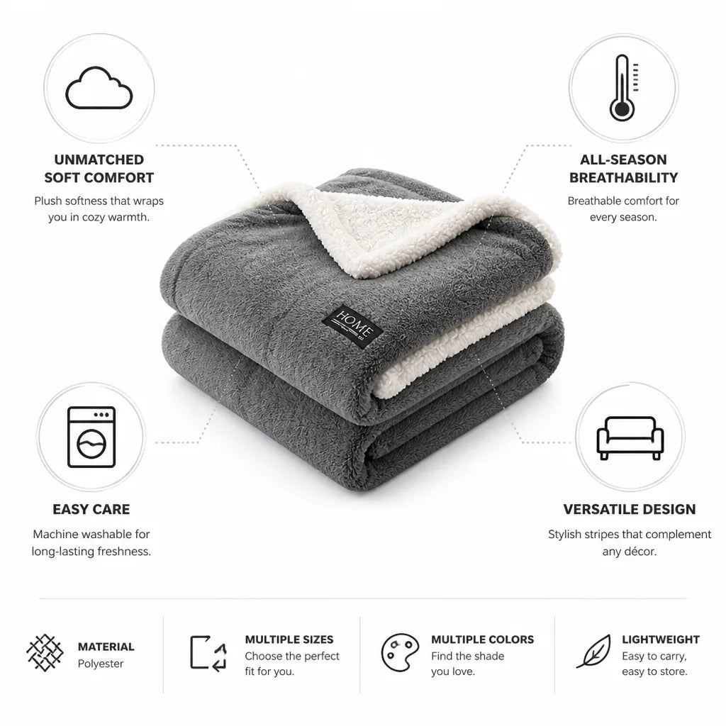 Throw Blanket Sherpa Double-Layer Machine-Washable