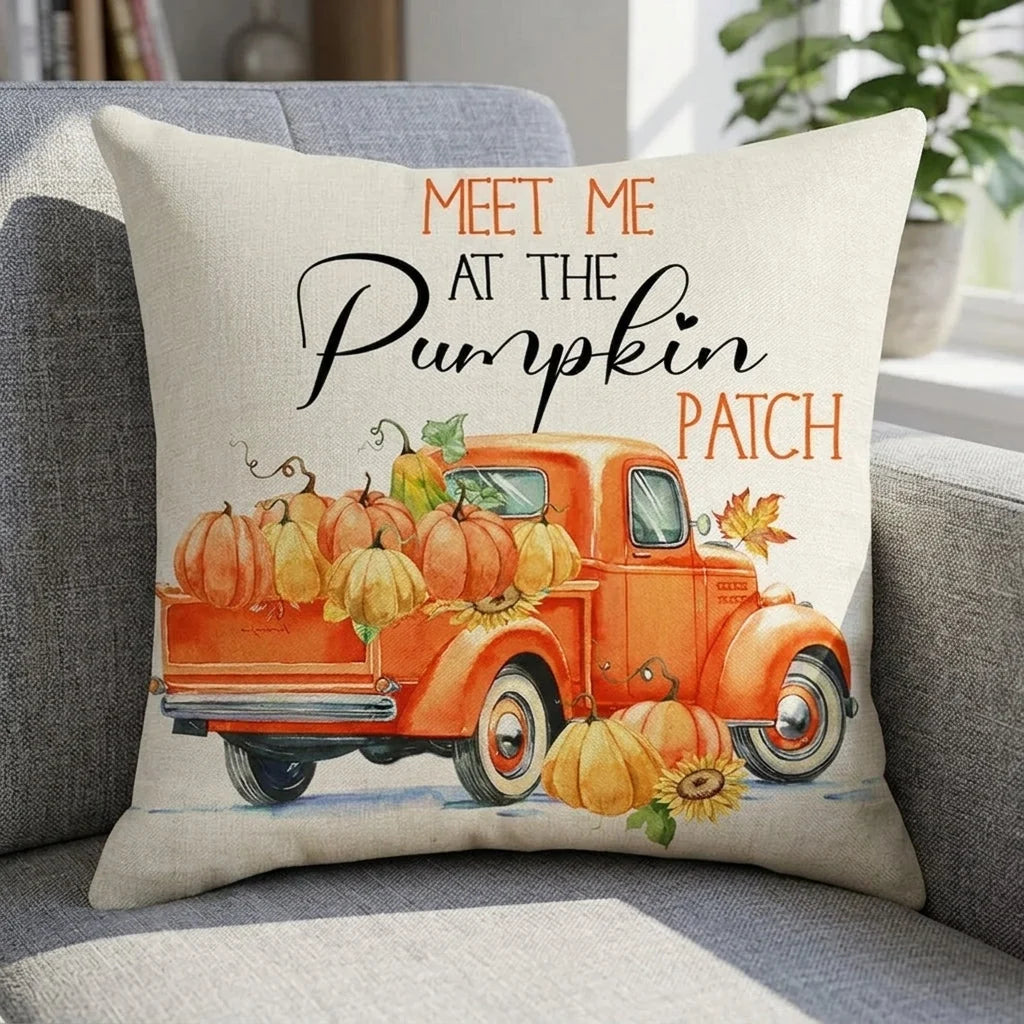 Throw Pillow Cover Autumn Pumpkin Cotton Machine Washable