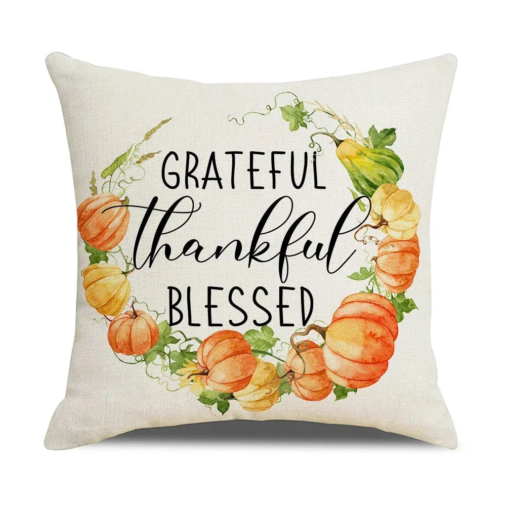 Throw Pillow Cover Autumn Pumpkin Cotton Machine Washable