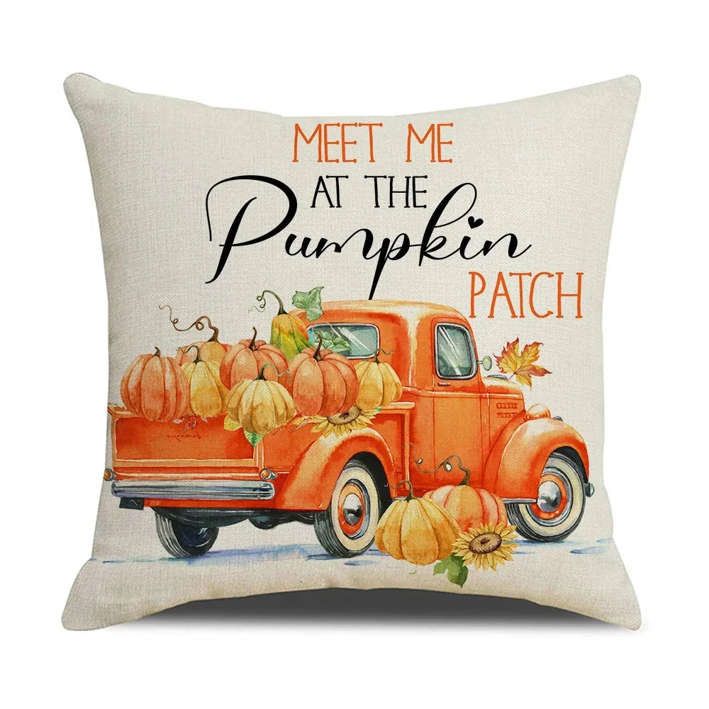Throw Pillow Cover Autumn Pumpkin Cotton Machine Washable