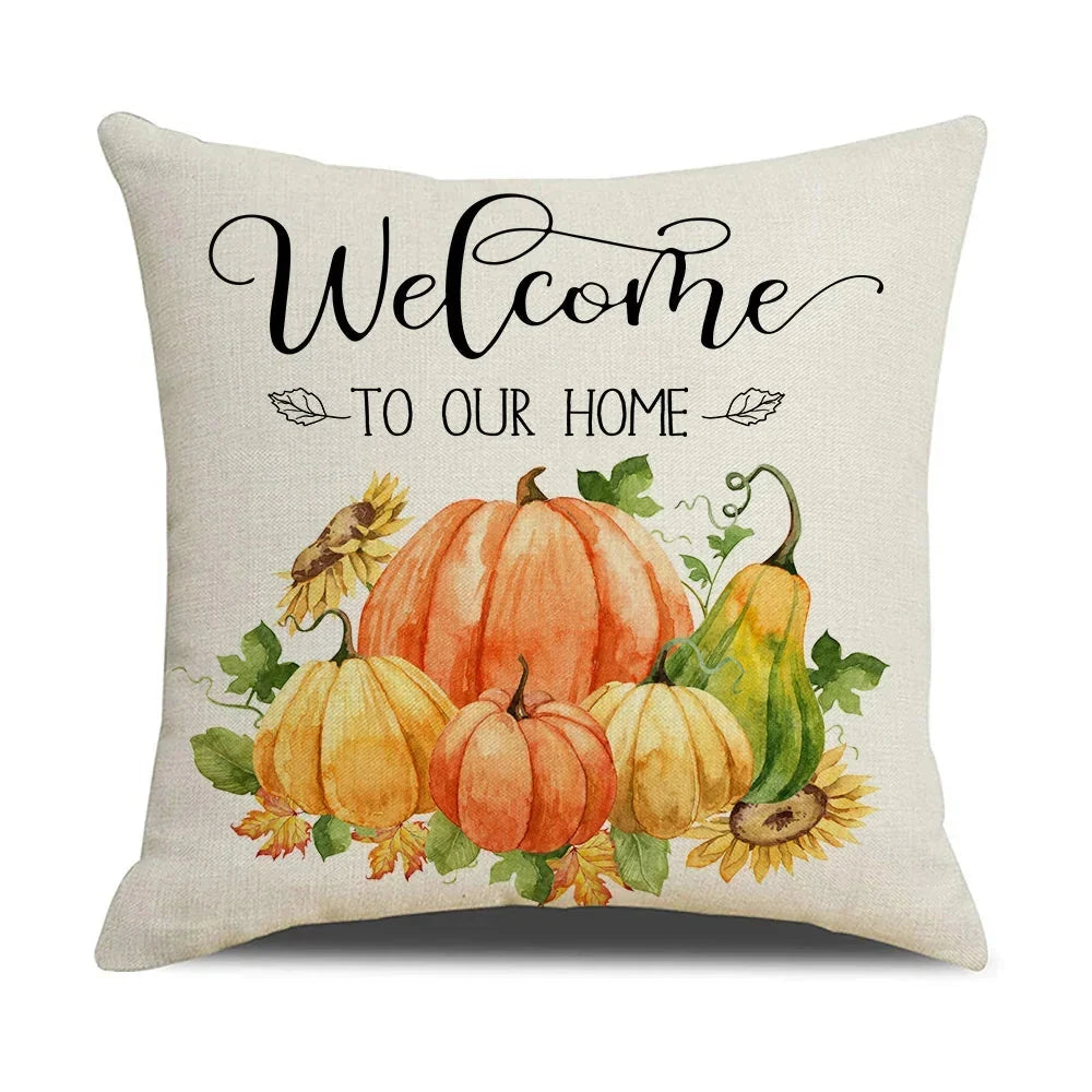 Throw Pillow Cover Autumn Pumpkin Cotton Machine Washable