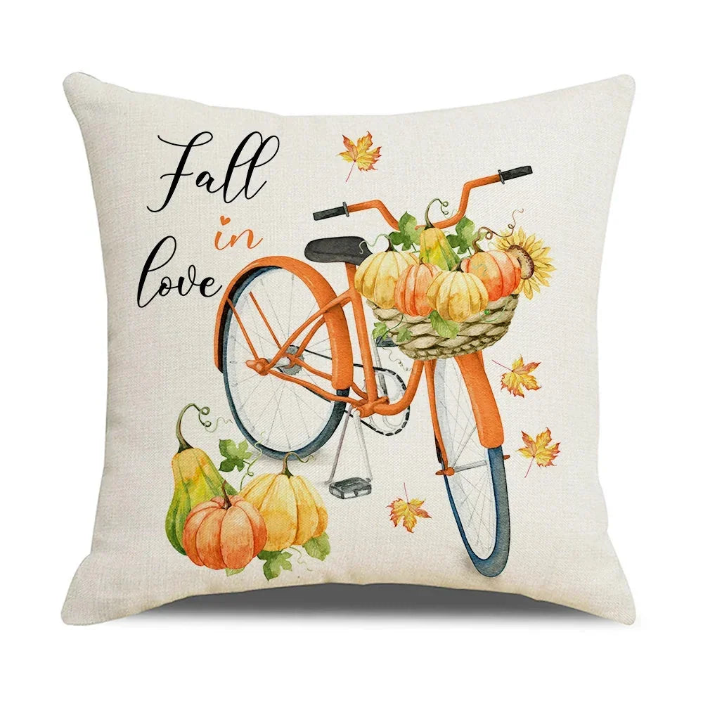 Throw Pillow Cover Autumn Pumpkin Cotton Machine Washable