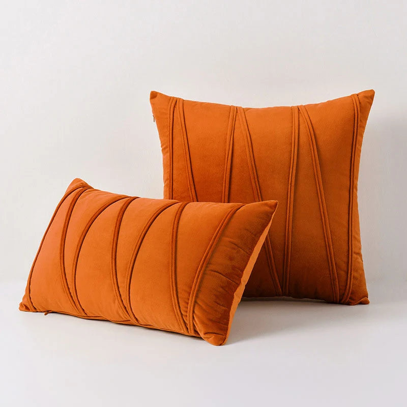 Throw Pillow Geometric Pleated Velour Removable Washable Cover