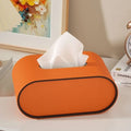 Tissue Box Cover Leather Oval With Contrasting Piping