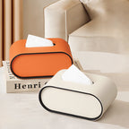 Tissue Box Cover Leather Oval With Contrasting Piping