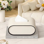 Tissue Box Cover Leather Oval With Contrasting Piping