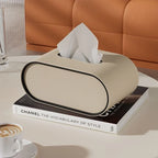 Tissue Box Cover Leather Oval With Contrasting Piping