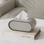 Tissue Box Cover Leather Oval With Contrasting Piping