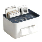 Tissue Box & Desk Organizer Multi-Compartment ABS