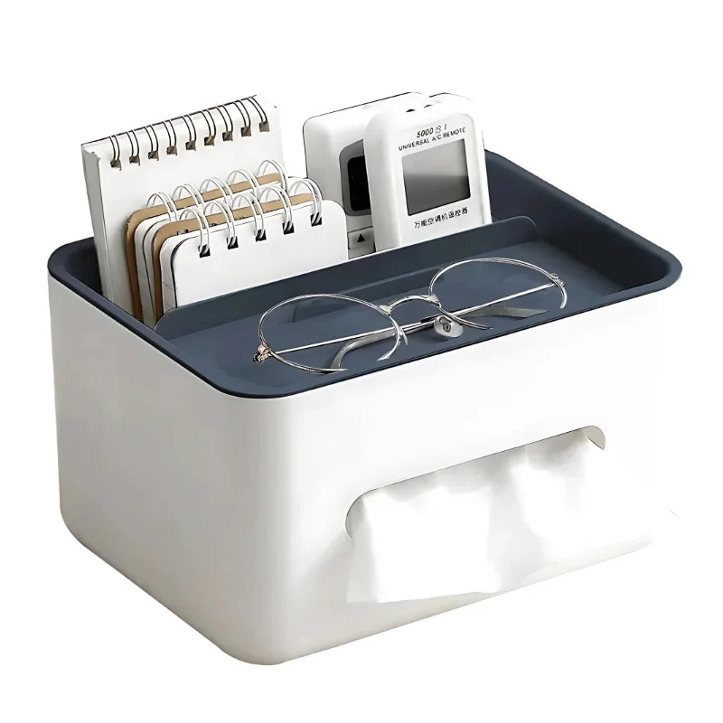 Tissue Box & Desk Organizer Multi-Compartment ABS