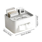 Tissue Box & Desk Organizer Multi-Compartment ABS