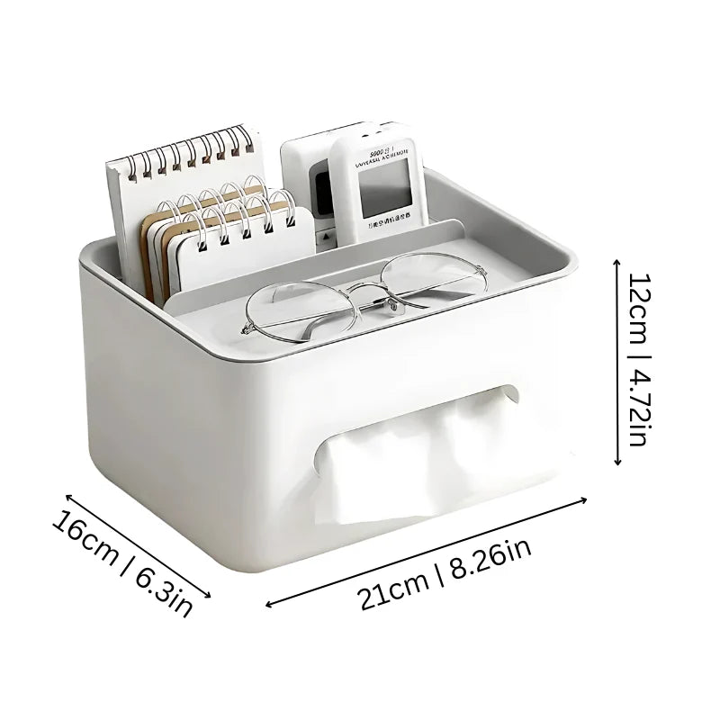 Tissue Box & Desk Organizer Multi-Compartment ABS