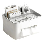 Tissue Box & Desk Organizer Multi-Compartment ABS