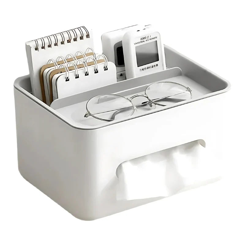 Tissue Box & Desk Organizer Multi-Compartment ABS