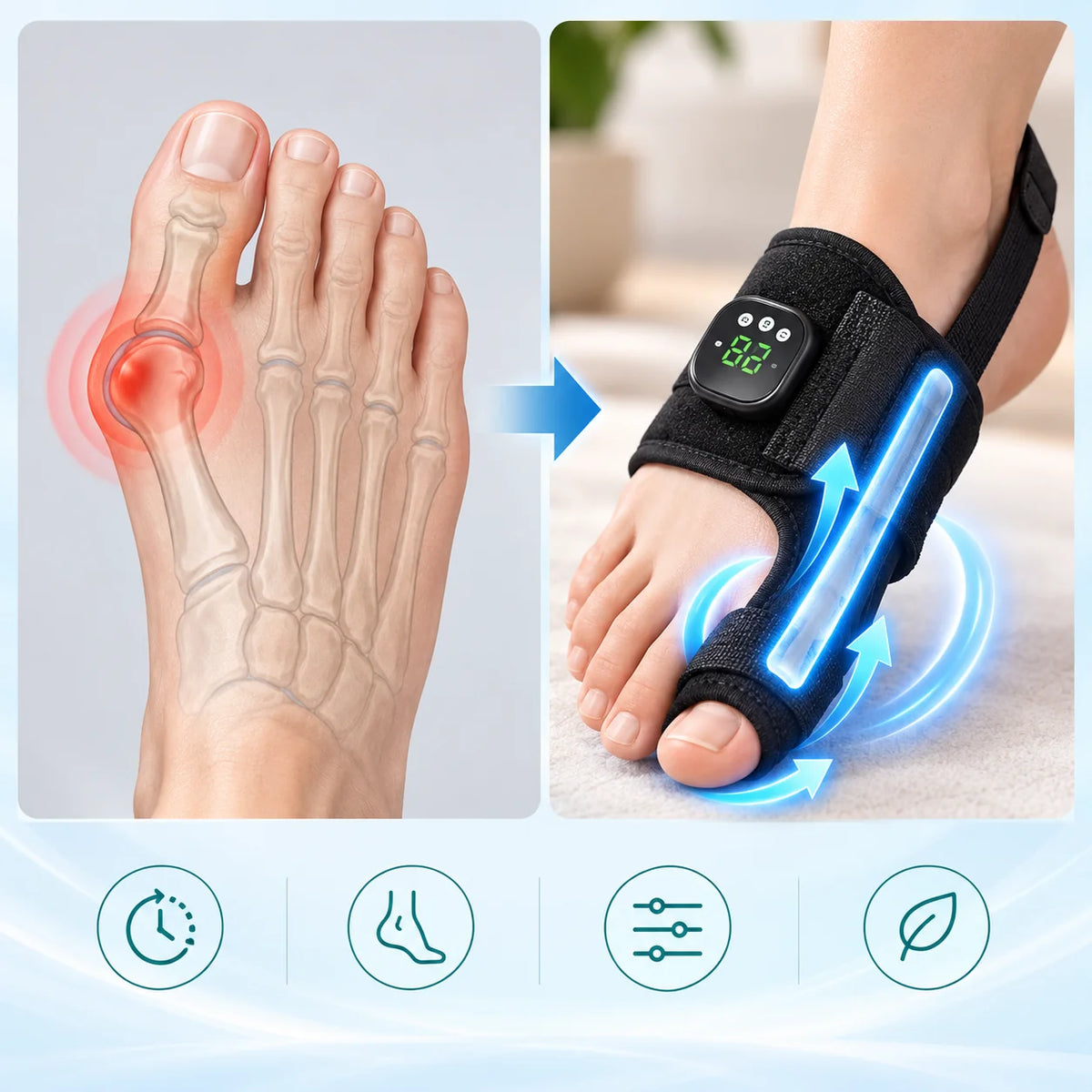 Toe Correction Bandage Rechargeable EMS Aluminum Splint & Adjustable Straps