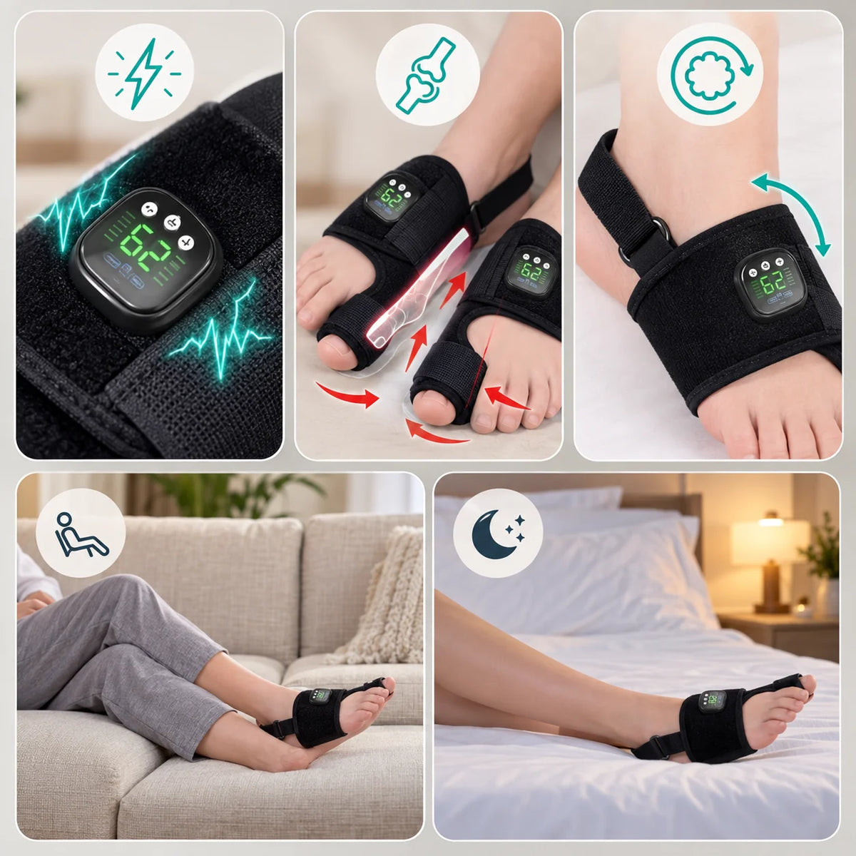 Toe Correction Bandage Rechargeable EMS Aluminum Splint & Adjustable Straps