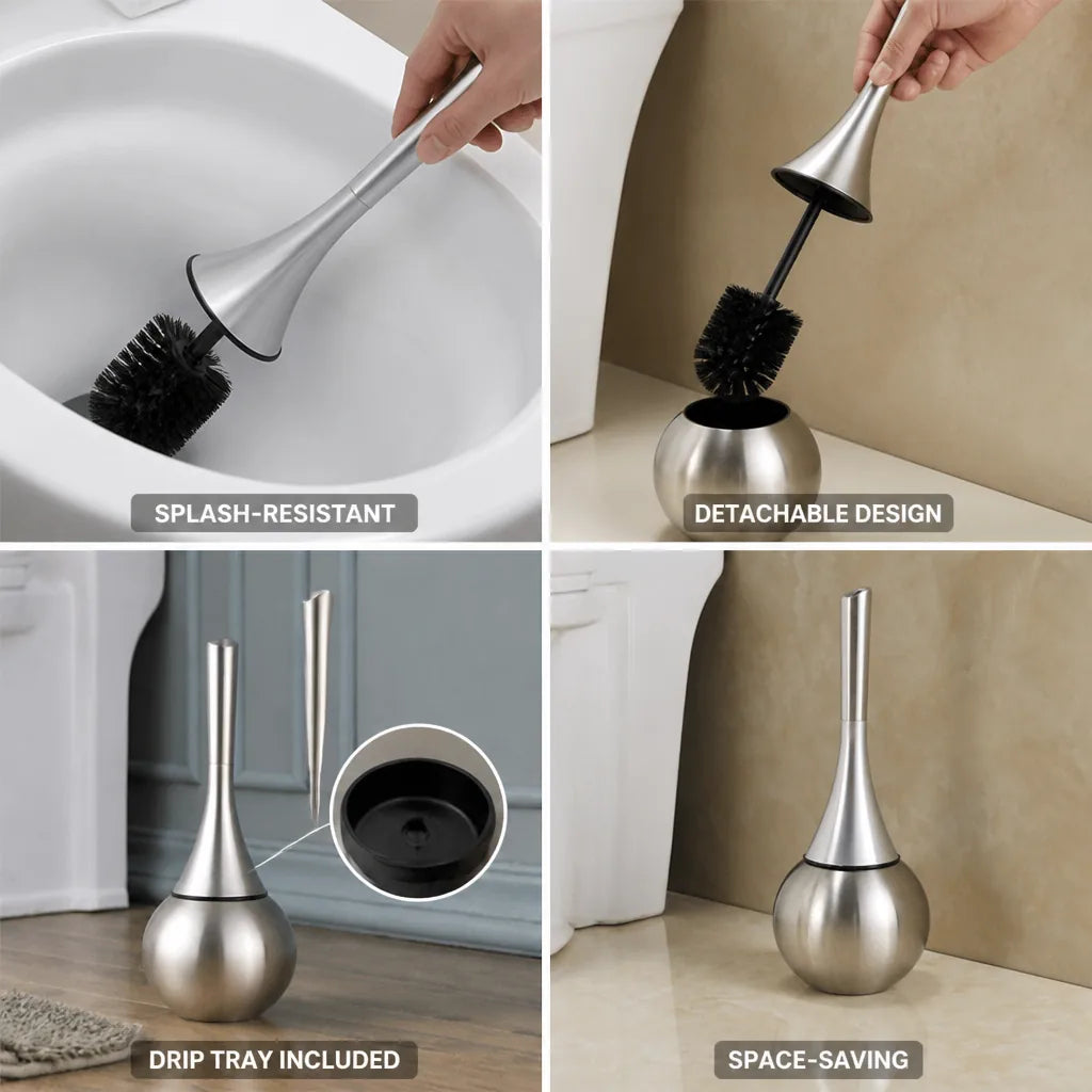 Toilet Brush & Holder Hygienic Splash-Resistant Stainless Steel