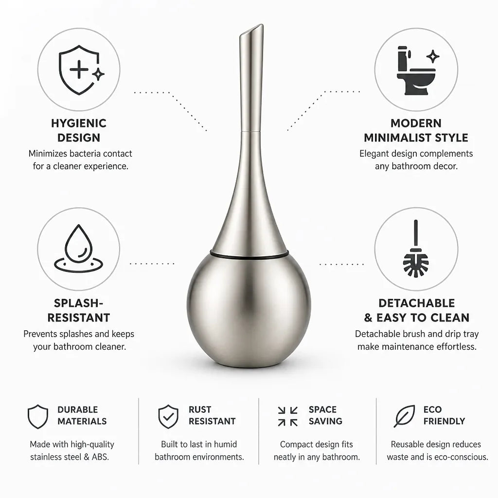 Toilet Brush & Holder Hygienic Splash-Resistant Stainless Steel