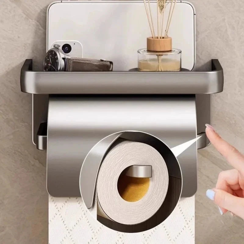 Toilet Paper Holder Curved Protective Cover Shelf Adhesive Mount