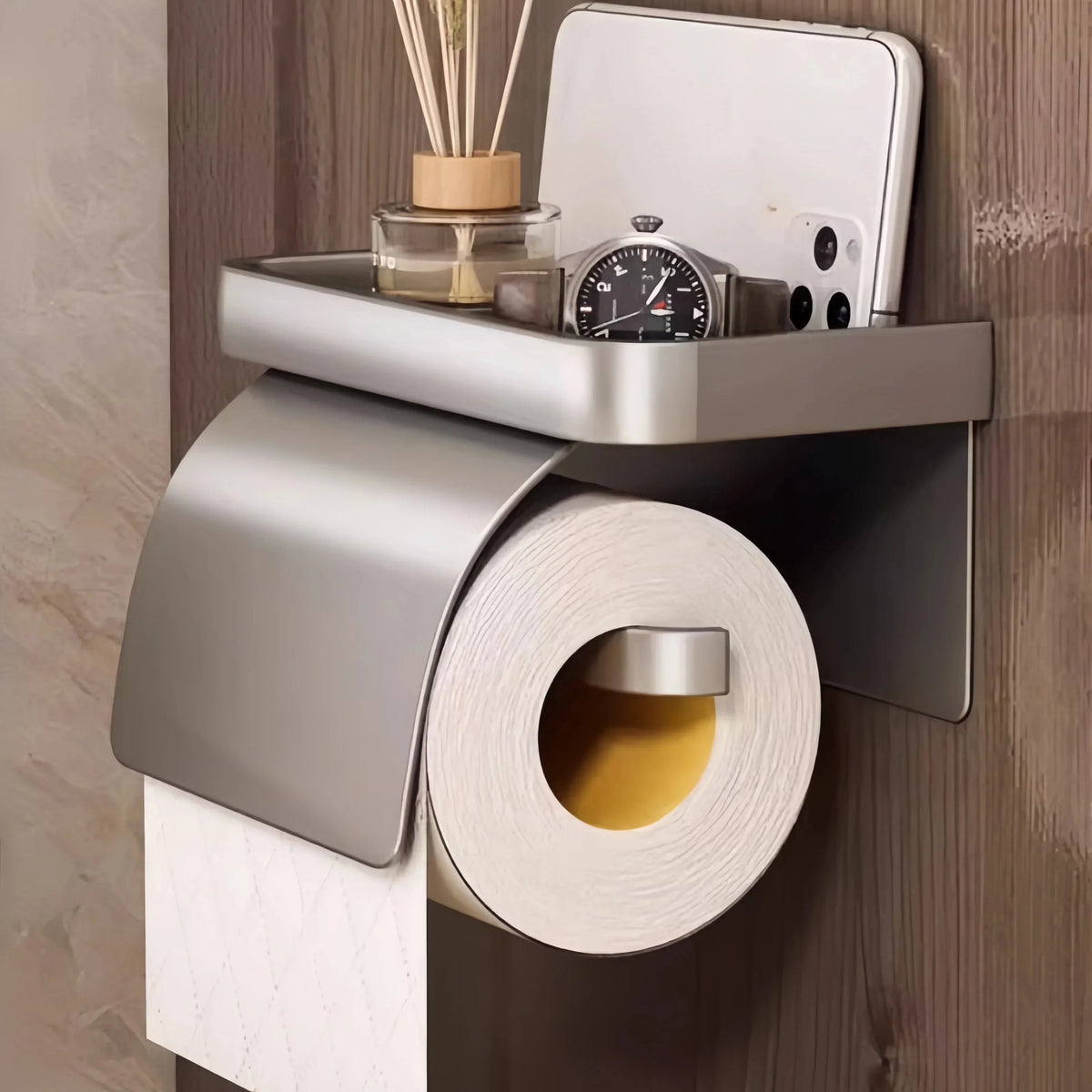 Toilet Paper Holder Curved Protective Cover Shelf Adhesive Mount