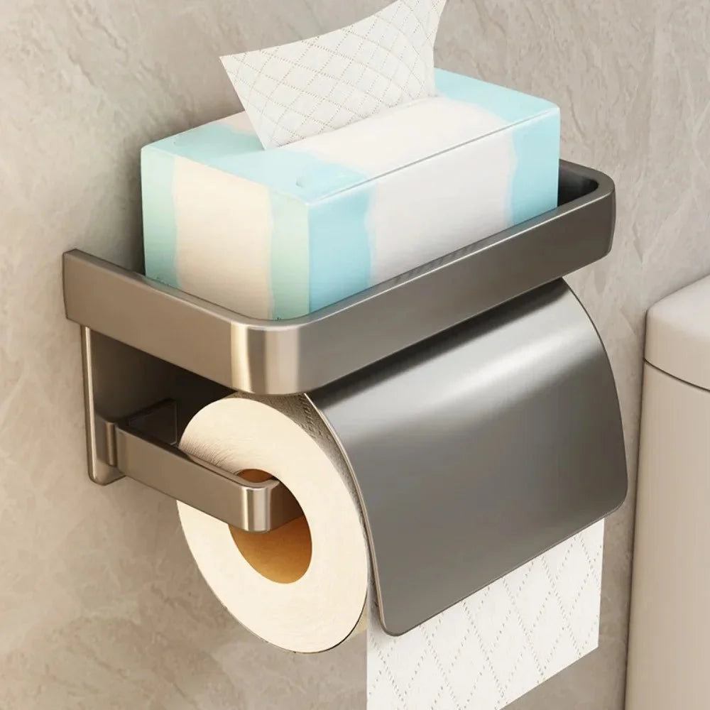 Toilet Paper Holder Curved Protective Cover Shelf Adhesive Mount