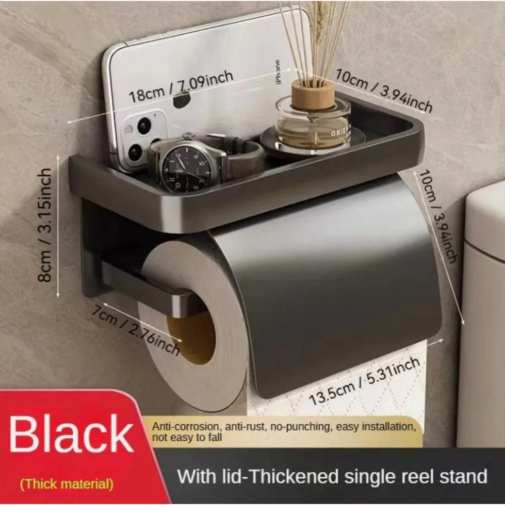 Toilet Paper Holder Curved Protective Cover Shelf Adhesive Mount