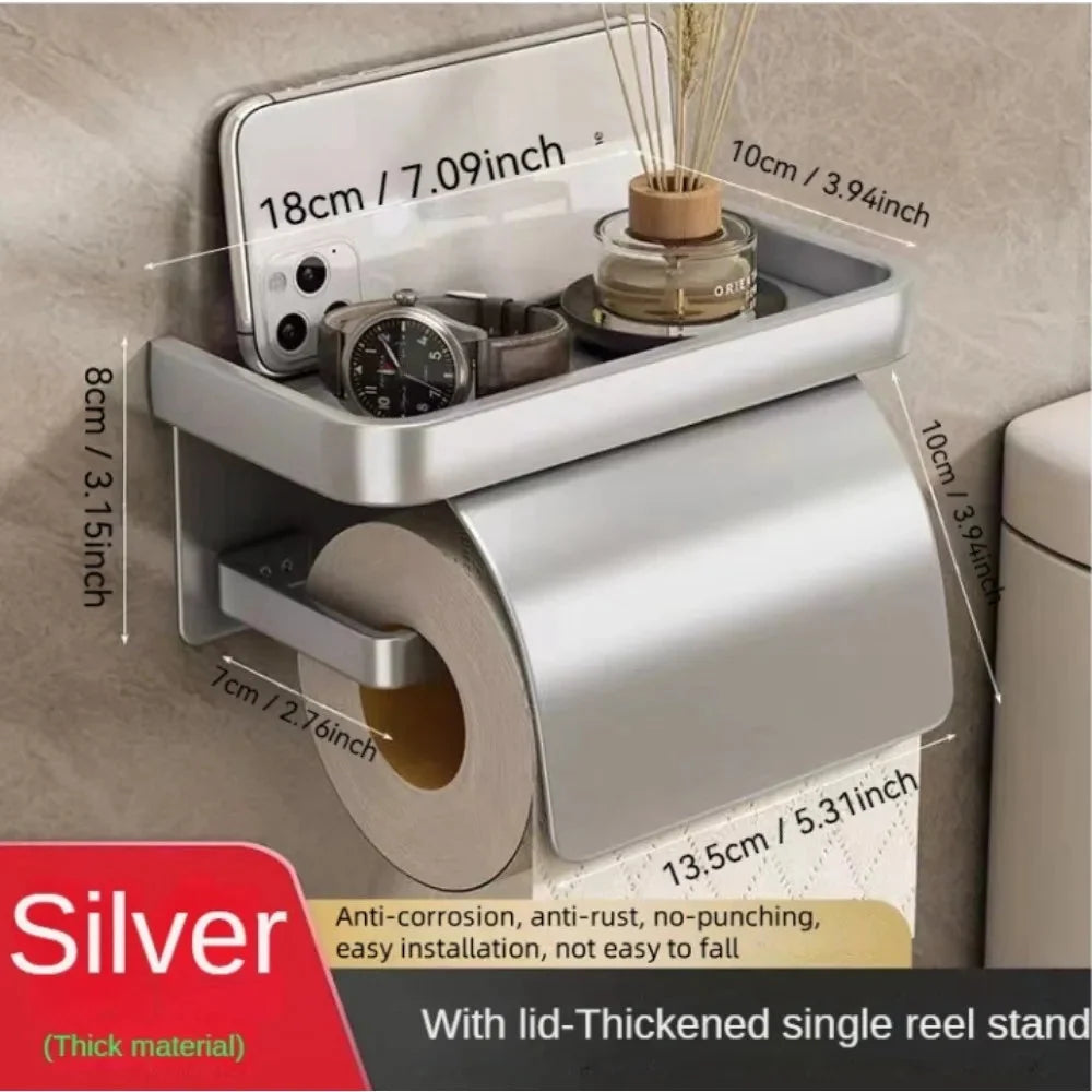 Toilet Paper Holder Curved Protective Cover Shelf Adhesive Mount