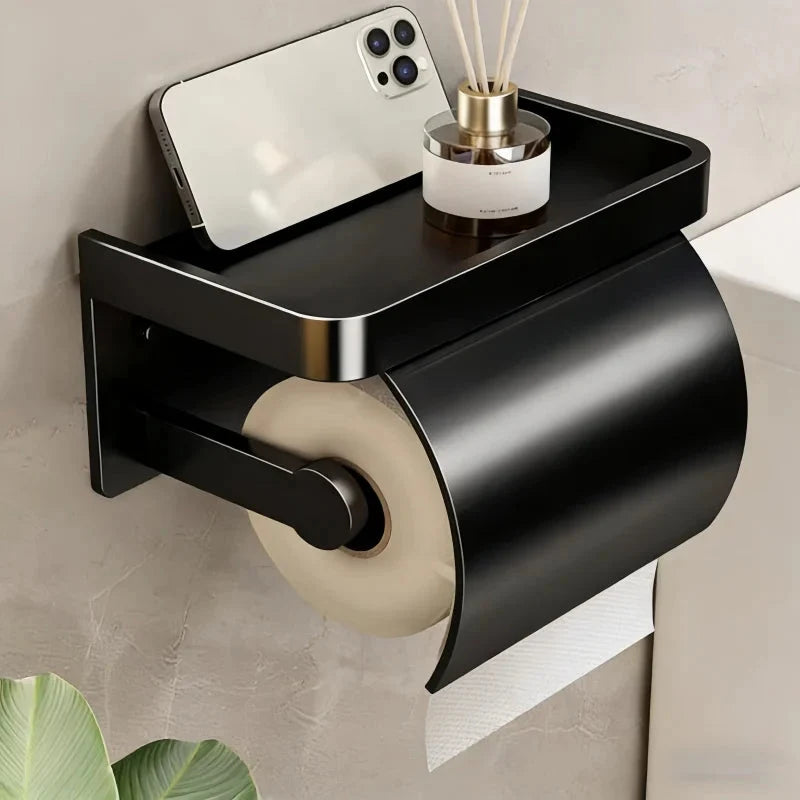 Toilet Paper Holder Curved Protective Cover Shelf Adhesive Mount