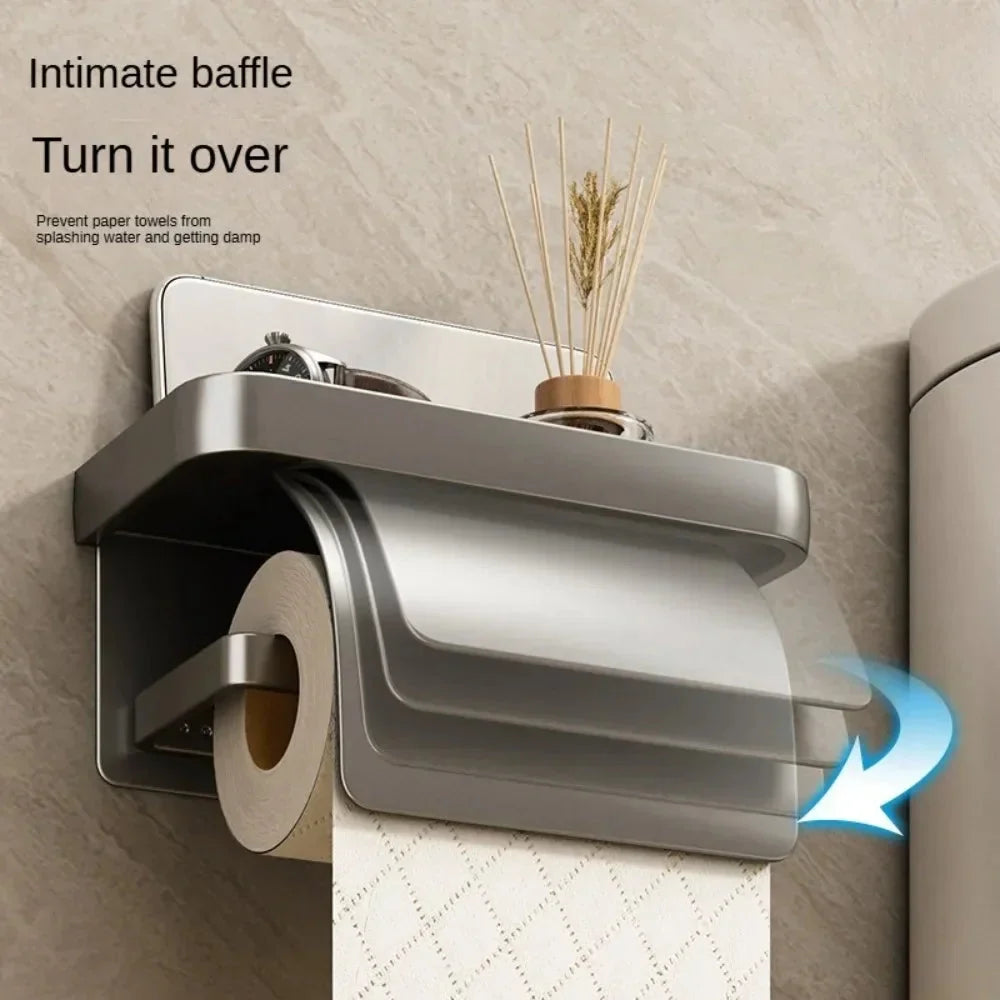 Toilet Paper Holder Curved Protective Cover Shelf Adhesive Mount