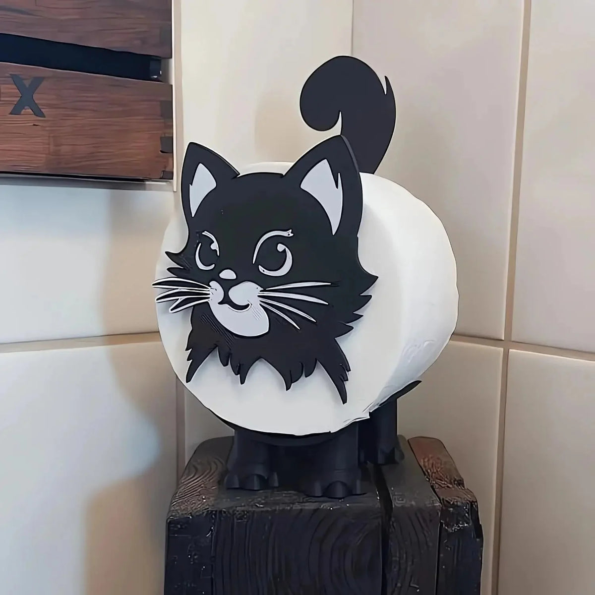 Toilet Paper Holder Freestanding Cat Silhouette Black Metal