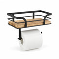 Toilet Paper Holder Wall-Mounted Wrought Iron & Wood