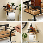 Toilet Paper Holder Wall-Mounted Wrought Iron & Wood