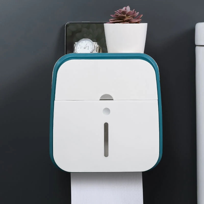Toilet Paper Holder with Storage Drawer, Phone Shelf & No-Drill Adhesive Mount