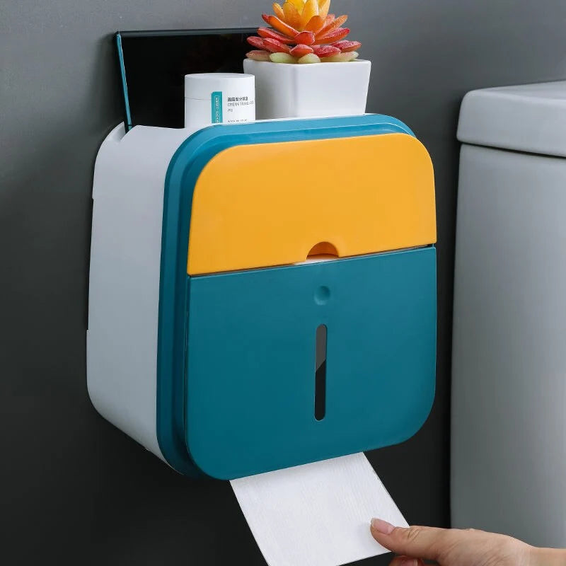 Toilet Paper Holder with Storage Drawer, Phone Shelf & No-Drill Adhesive Mount