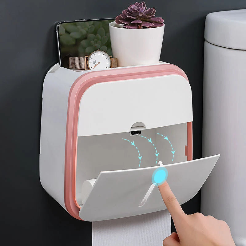 Toilet Paper Holder with Storage Drawer, Phone Shelf & No-Drill Adhesive Mount