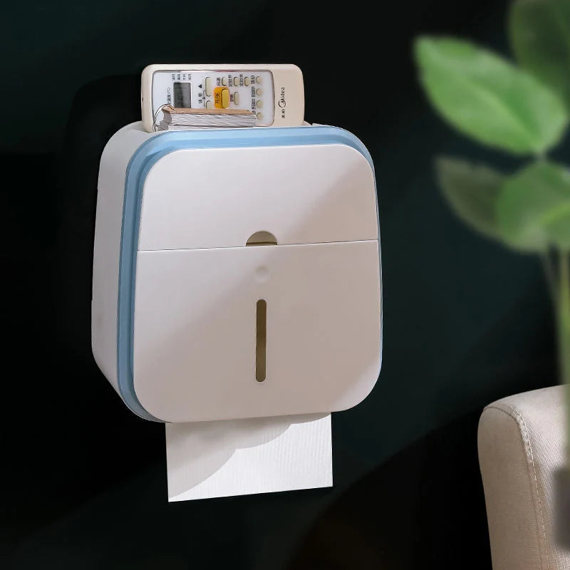 Toilet Paper Holder with Storage Drawer, Phone Shelf & No-Drill Adhesive Mount